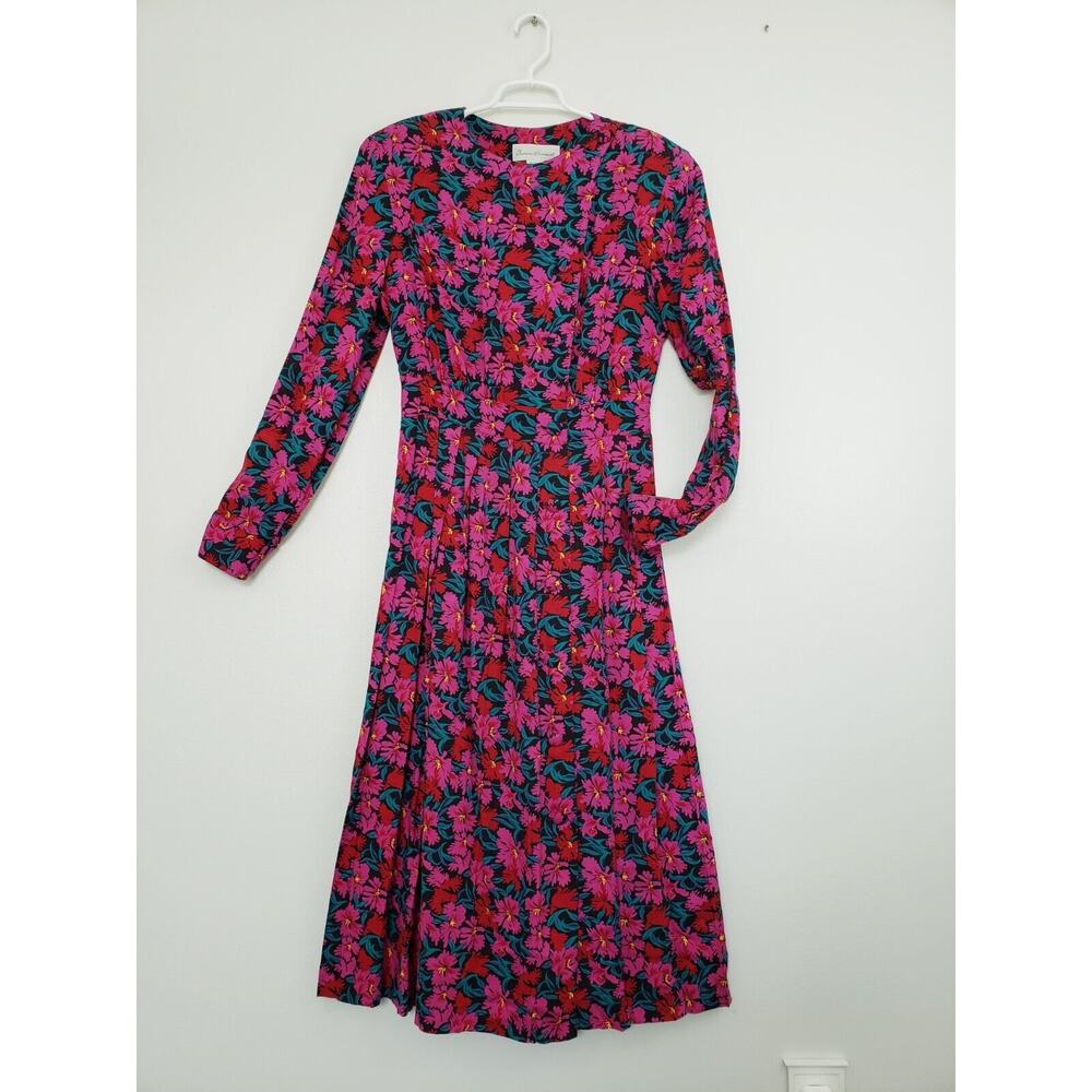 (A5) SUSAN BENNETT Vintage 90s Womens Midi Dress Size 10 Cottagecore Floral Pink